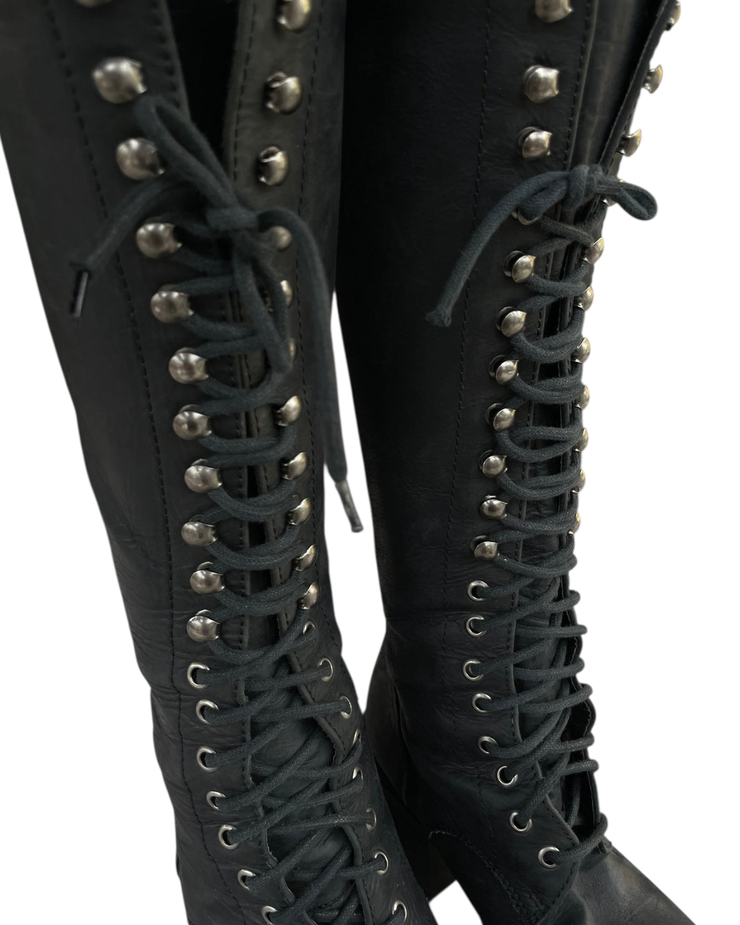 2000S BLACK LEATHER LACE UP COMBAT BOOTS