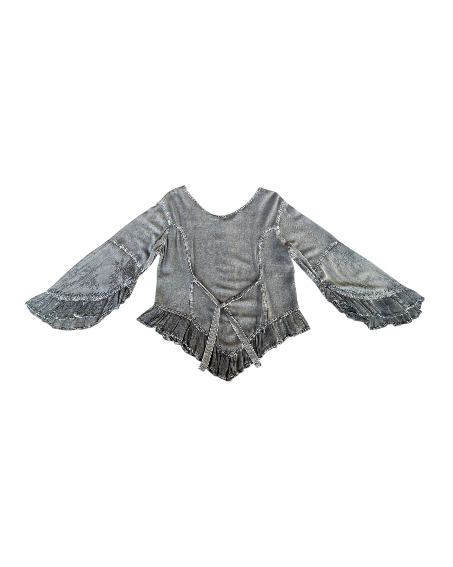 2000S GRAY EMBROIDERED RAYON BLOUSE