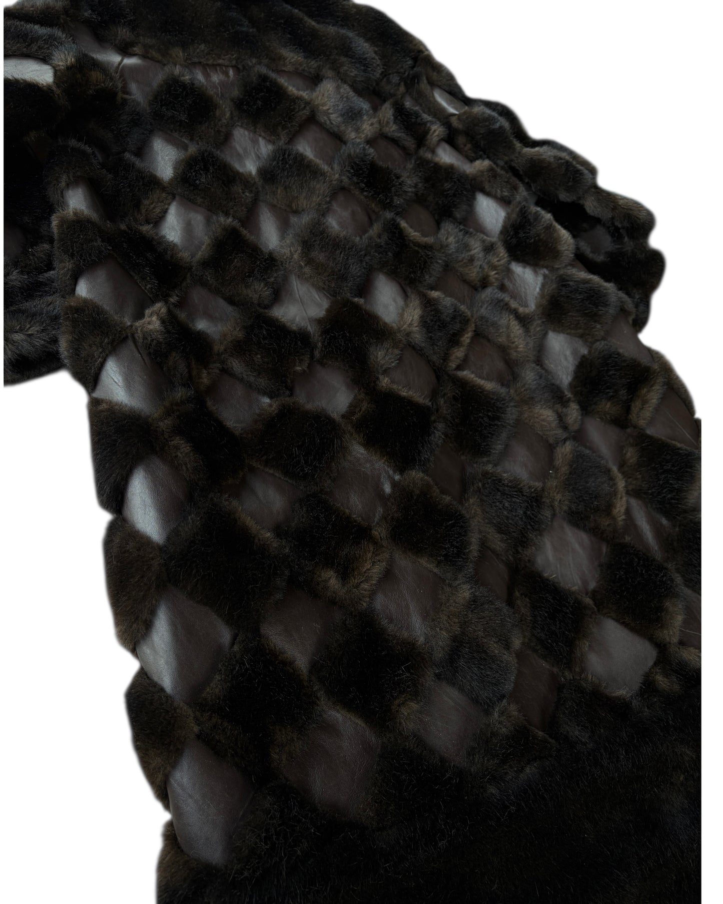 1970s ENGLISH DARK FUR COAT WITH LEATHER TRIM