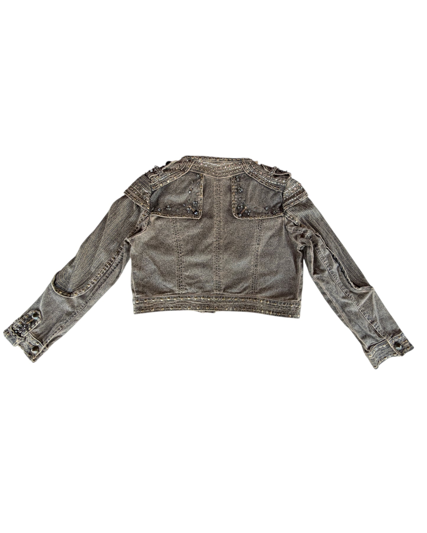 2000S ROSA & ROSE DISTRESSED STUDDED DENIM JACKET