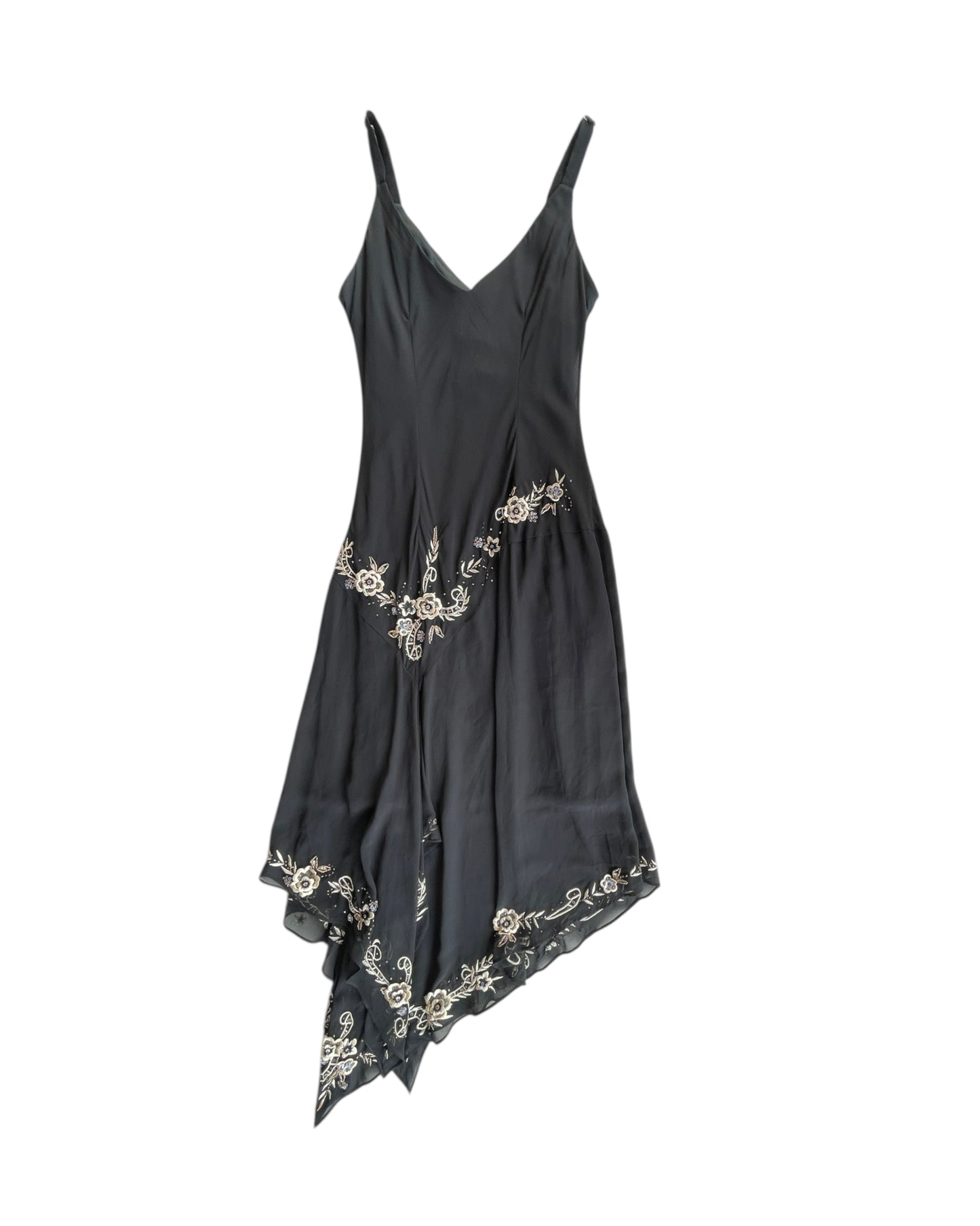 2000S R AND M RICHARDS BLACK EMBROIDERED DRESS