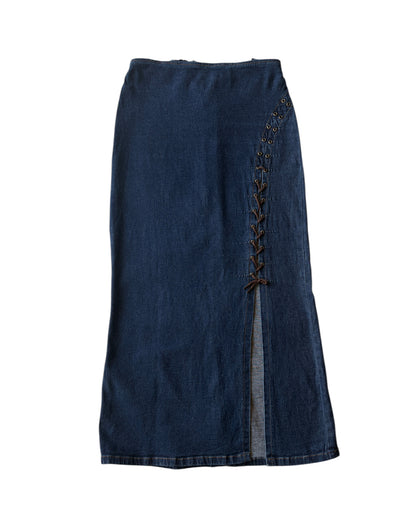 2000S DECOLINE LACE UP DENIM SKIRT
