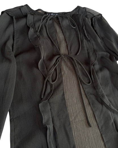 2000S LIONESS BLACK SHEER RUFFLE TOP