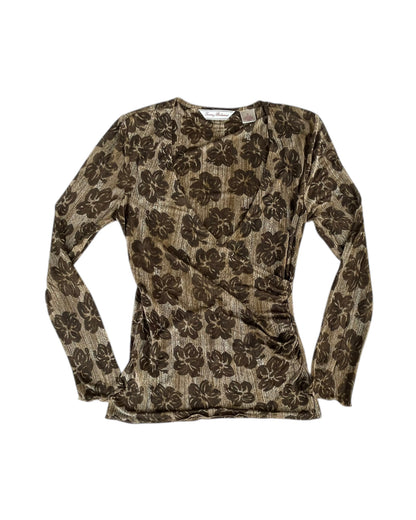 2000S TOMMY BAHAMA BROWN FLORAL SILK TOP
