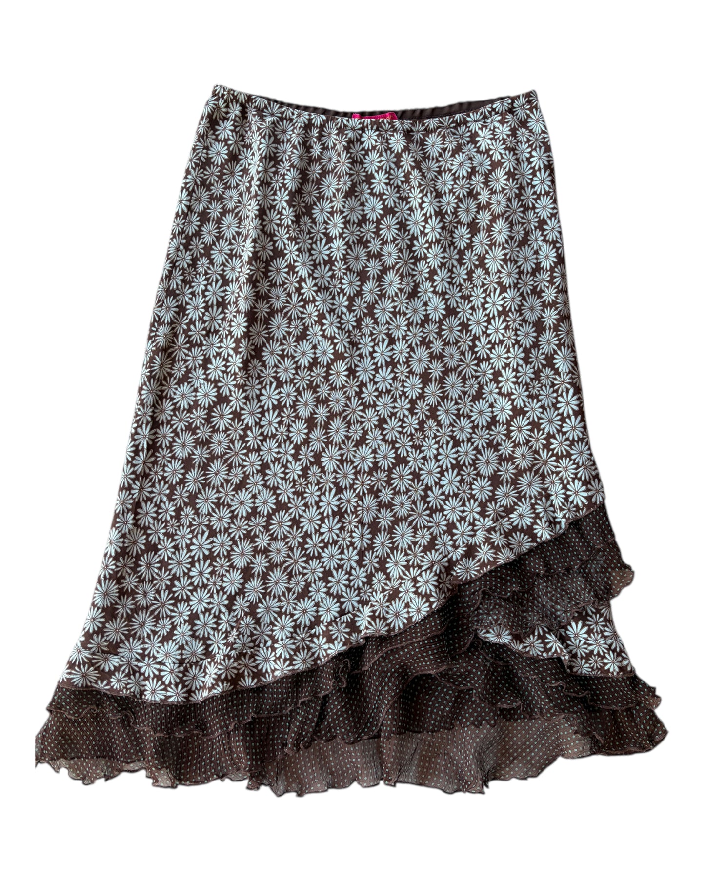 2000S SUNNY LEIGH BROWN FLORAL SILK SKIRT