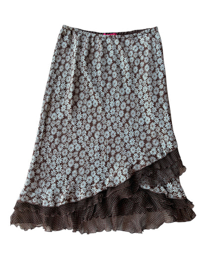 2000S SUNNY LEIGH BROWN FLORAL SILK SKIRT