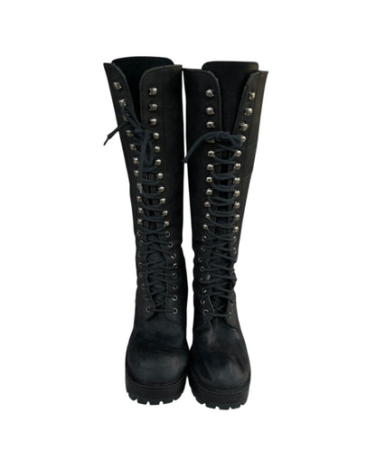 2000S BLACK LEATHER LACE UP COMBAT BOOTS