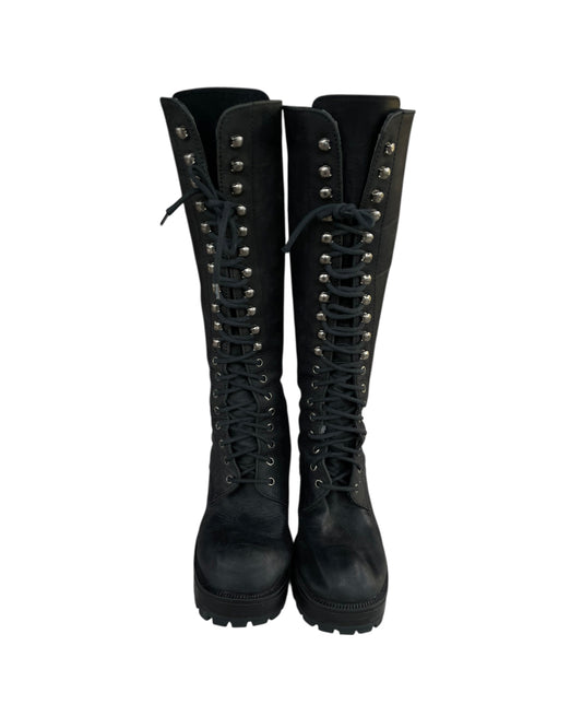 2000S BLACK LEATHER LACE UP COMBAT BOOTS