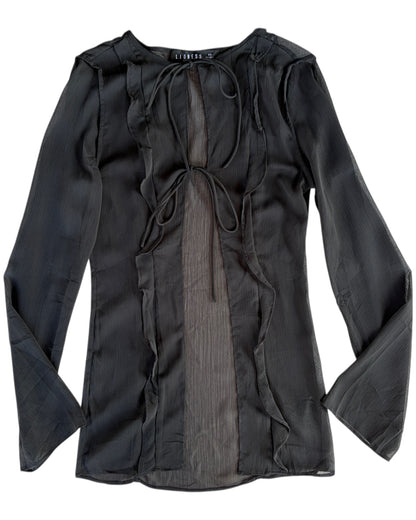 2000S LIONESS BLACK SHEER RUFFLE TOP
