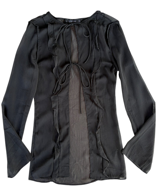 2000S LIONESS BLACK SHEER RUFFLE TOP
