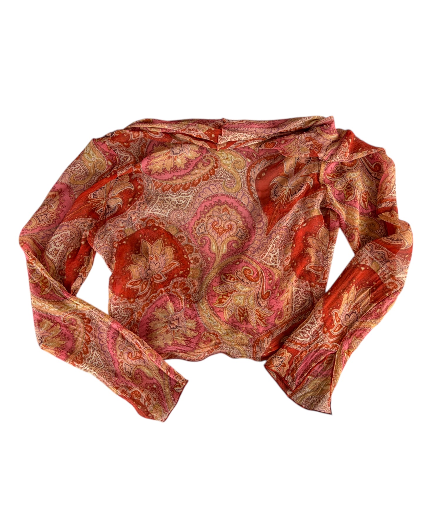 2000S KAREN KANE PAISLEY SILK WRAP BLOUSE