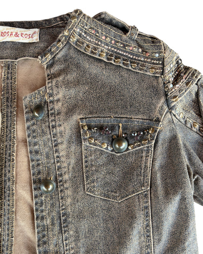 2000S ROSA & ROSE DISTRESSED STUDDED DENIM JACKET