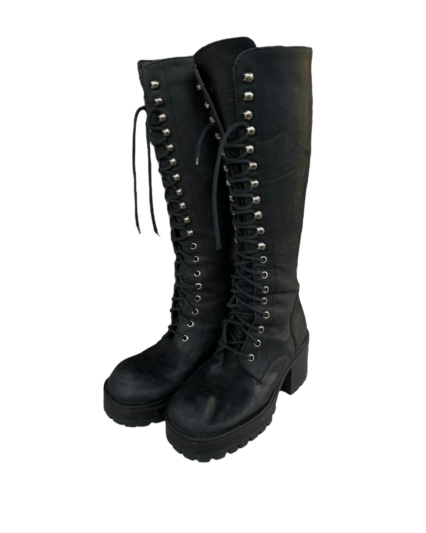 2000S BLACK LEATHER LACE UP COMBAT BOOTS