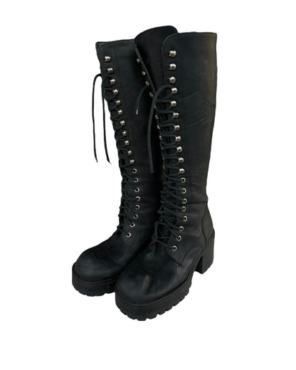 2000S BLACK LEATHER LACE UP COMBAT BOOTS