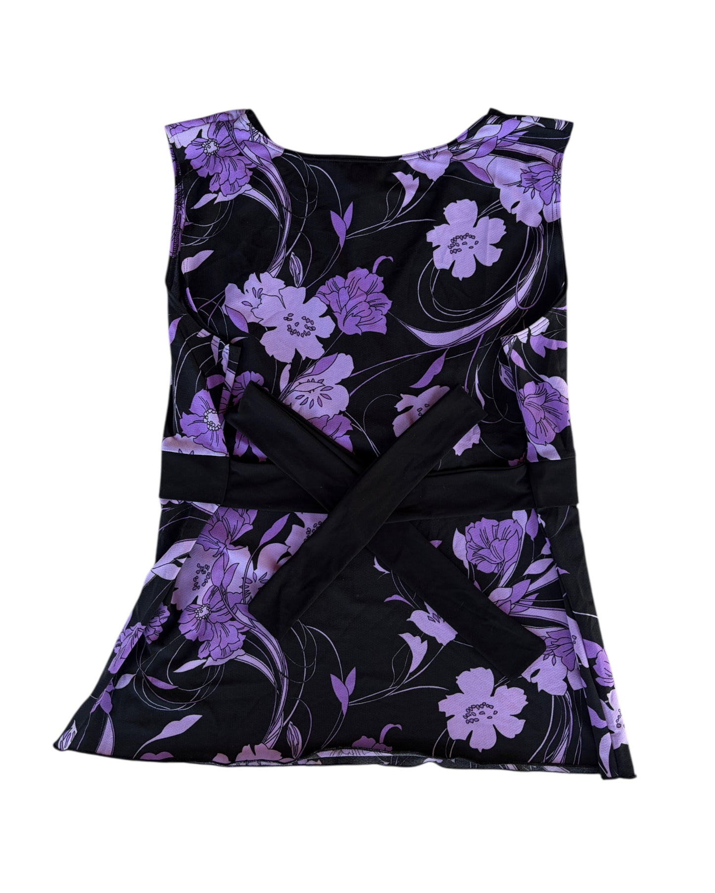 2000S FASHION BUG BLACK PURPLE FLORAL WRAP TOP