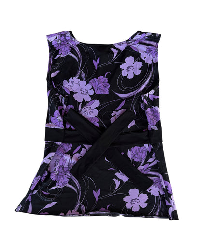 2000S FASHION BUG BLACK PURPLE FLORAL WRAP TOP