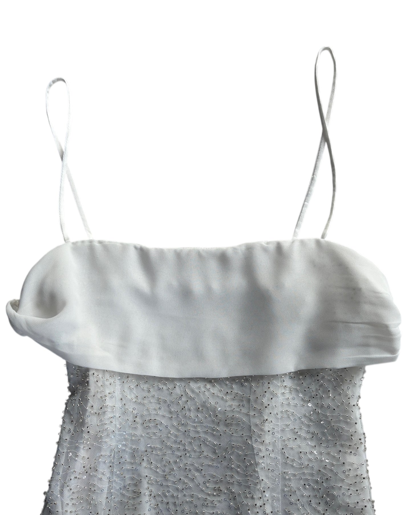 2000S WHITE SEQUIN RUFFLE TOP