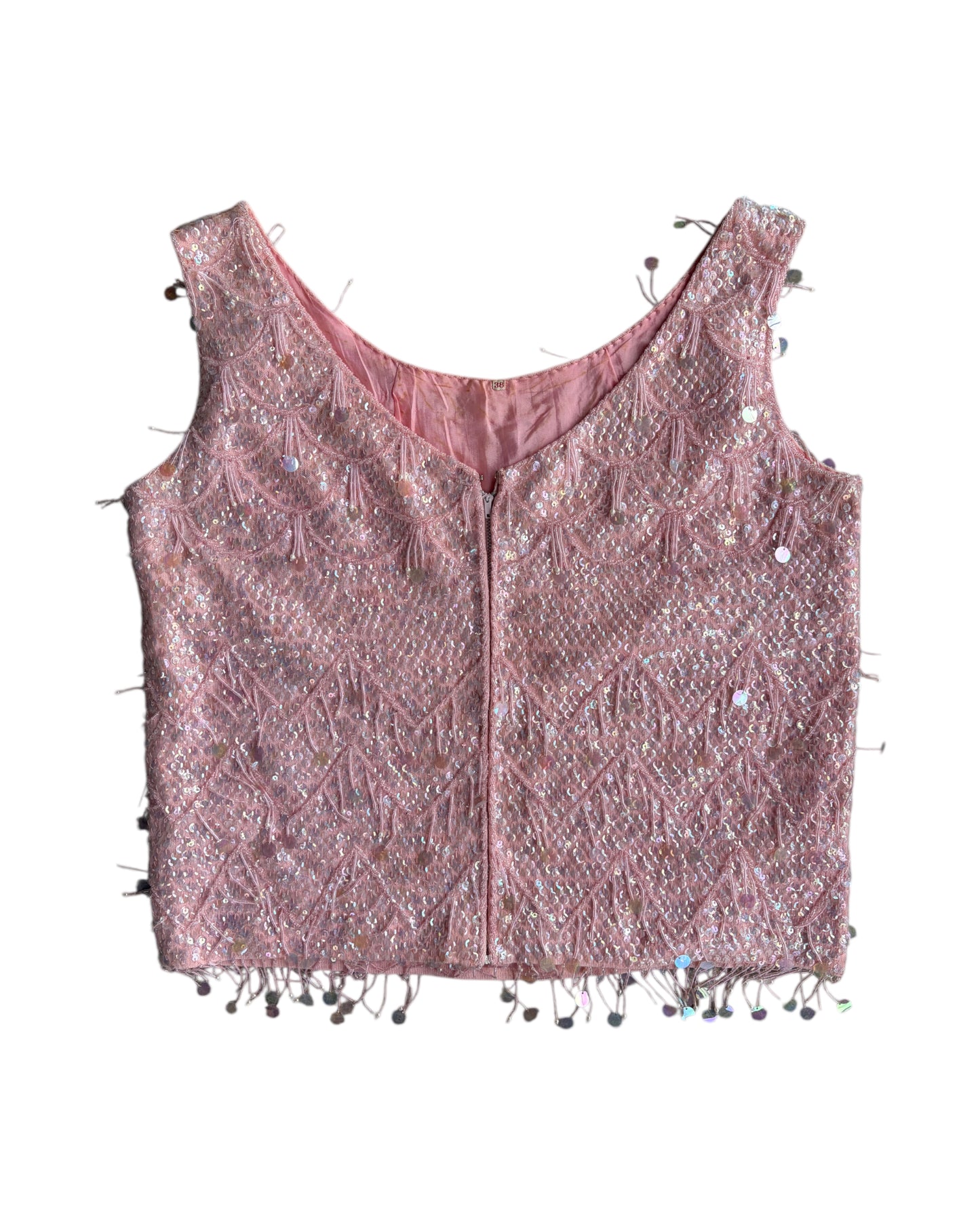 1960s PINK SEQUIN BEADED WOOL TOP
