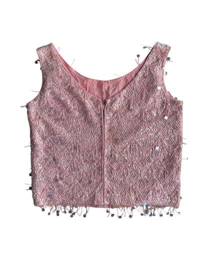 1960s PINK SEQUIN BEADED WOOL TOP