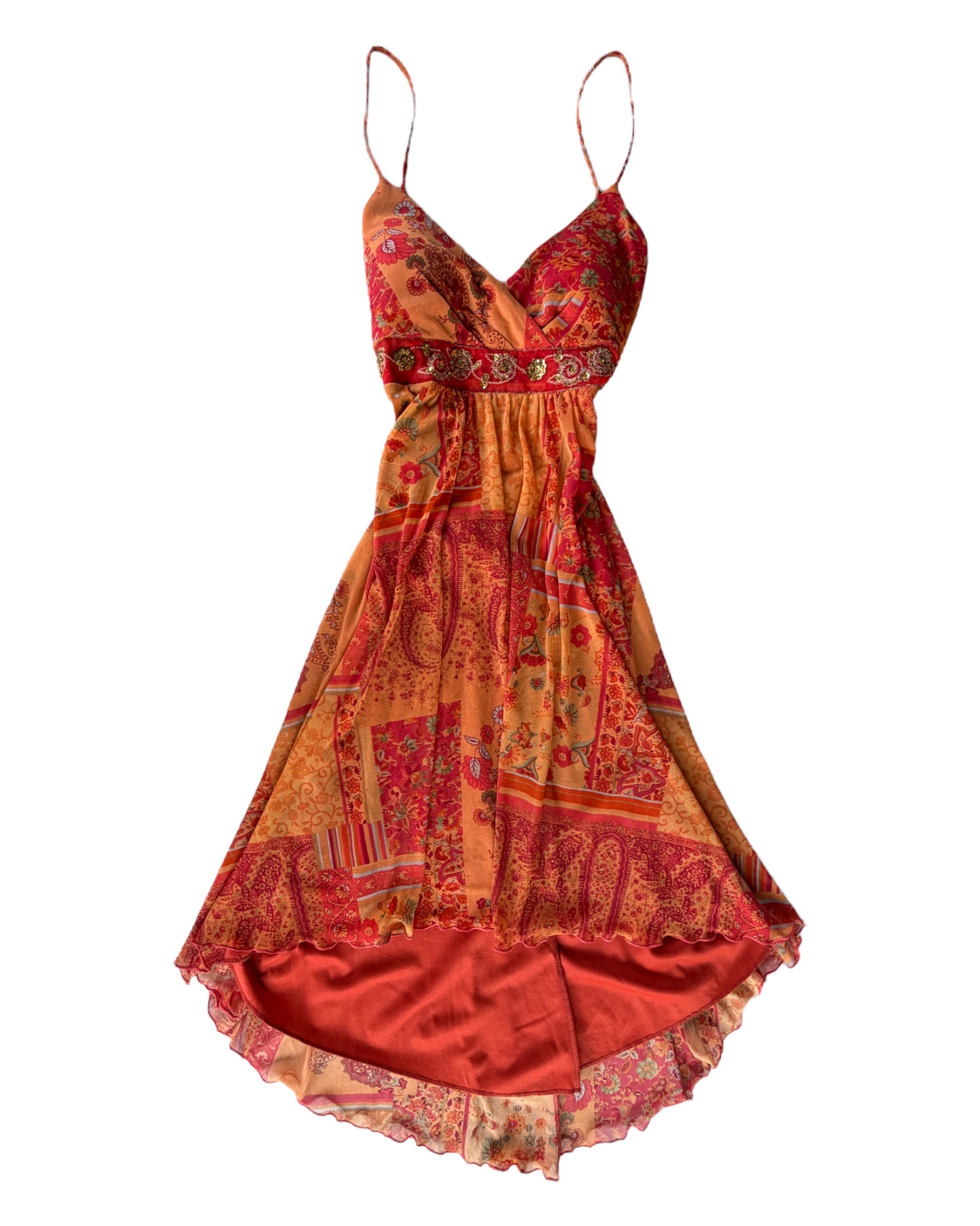 2000S CITY TRIANGLES ORANGE FLORAL WRAP DRESS