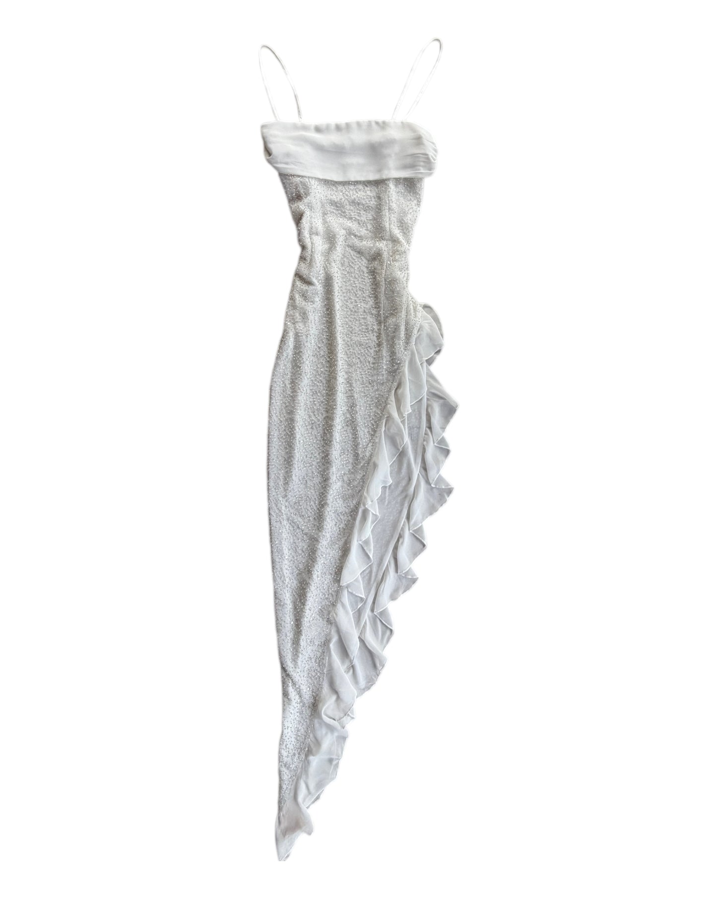 2000S WHITE SEQUIN RUFFLE TOP