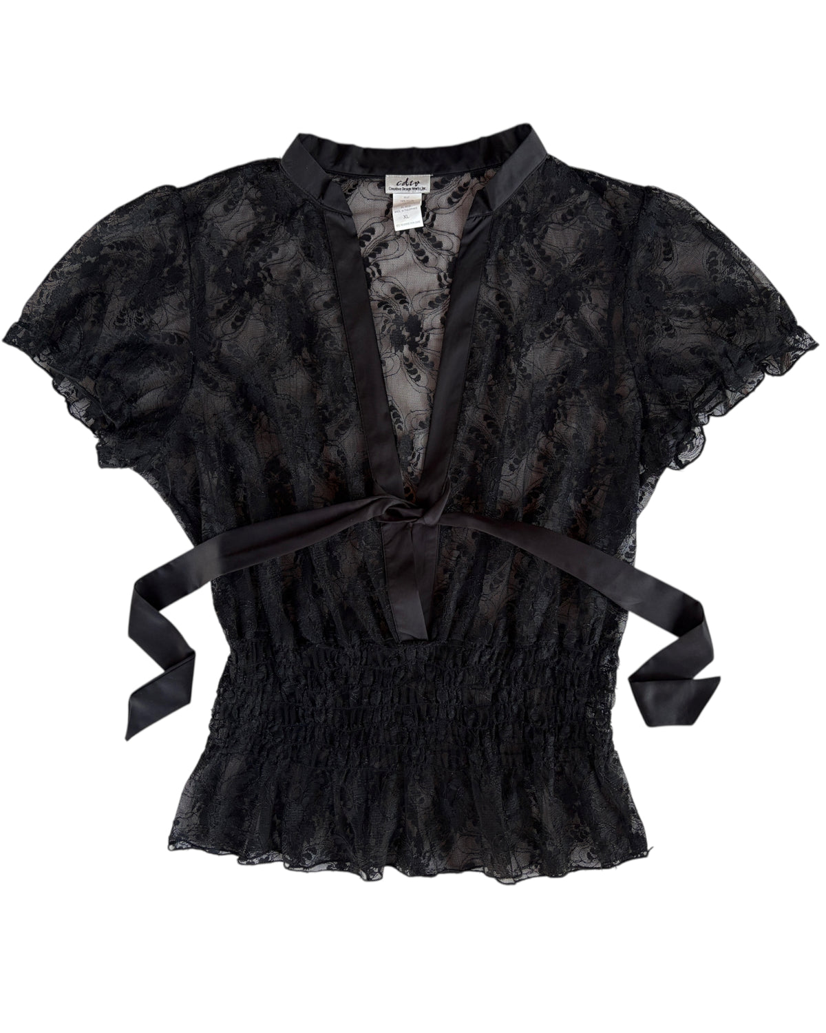 2000S CDW BLACK LACE TIE FRONT TOP