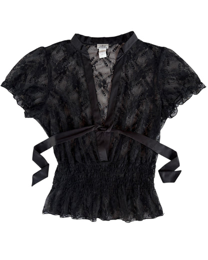 2000S CDW BLACK LACE TIE FRONT TOP