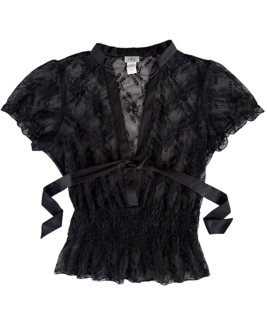 2000S CDW BLACK LACE TIE FRONT TOP