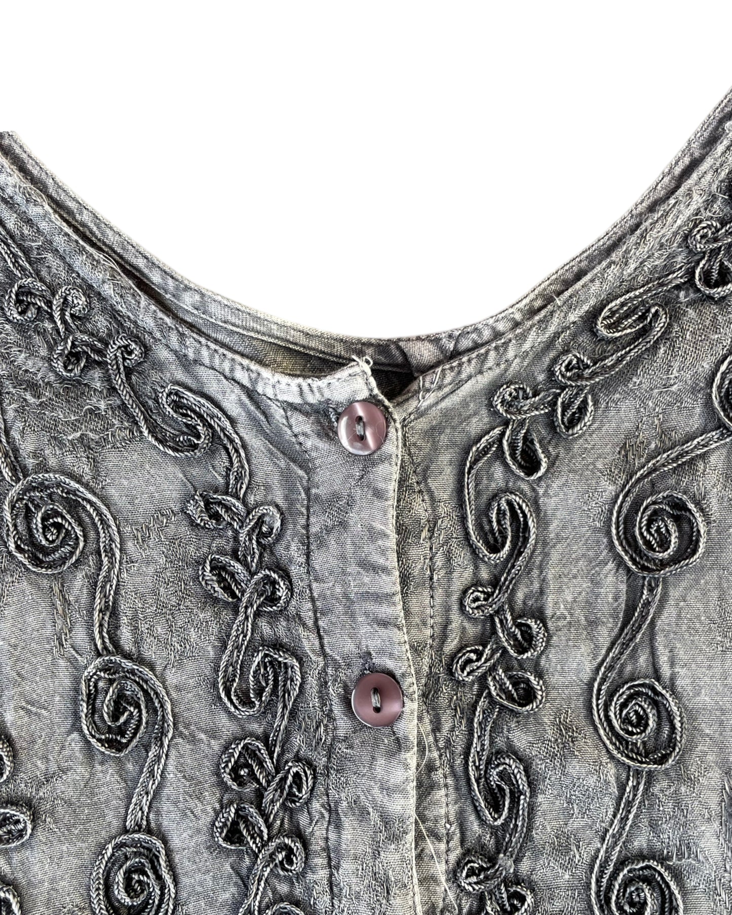2000S GRAY EMBROIDERED RAYON BLOUSE