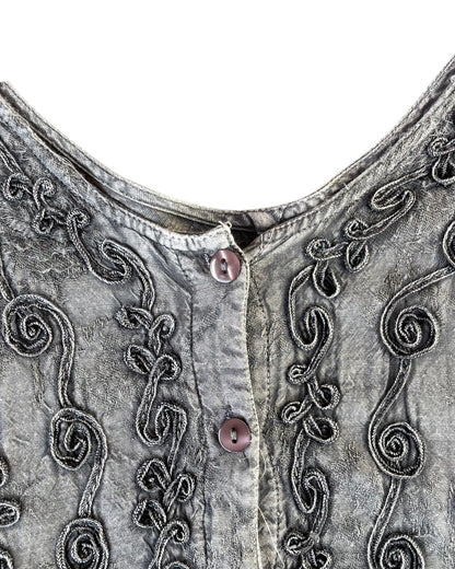 2000S GRAY EMBROIDERED RAYON BLOUSE