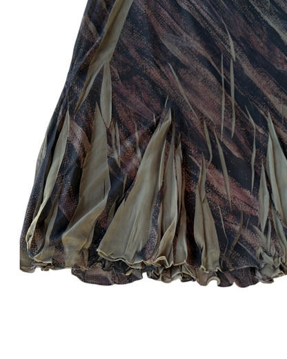 2000S COLDWATER CREEK BROWN ANIMAL PRINT FRINGE SKIRT