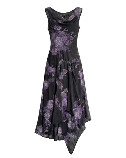 1990s CONNECTED APPAREL PURPLE FLORAL MESH MAXI DRESS