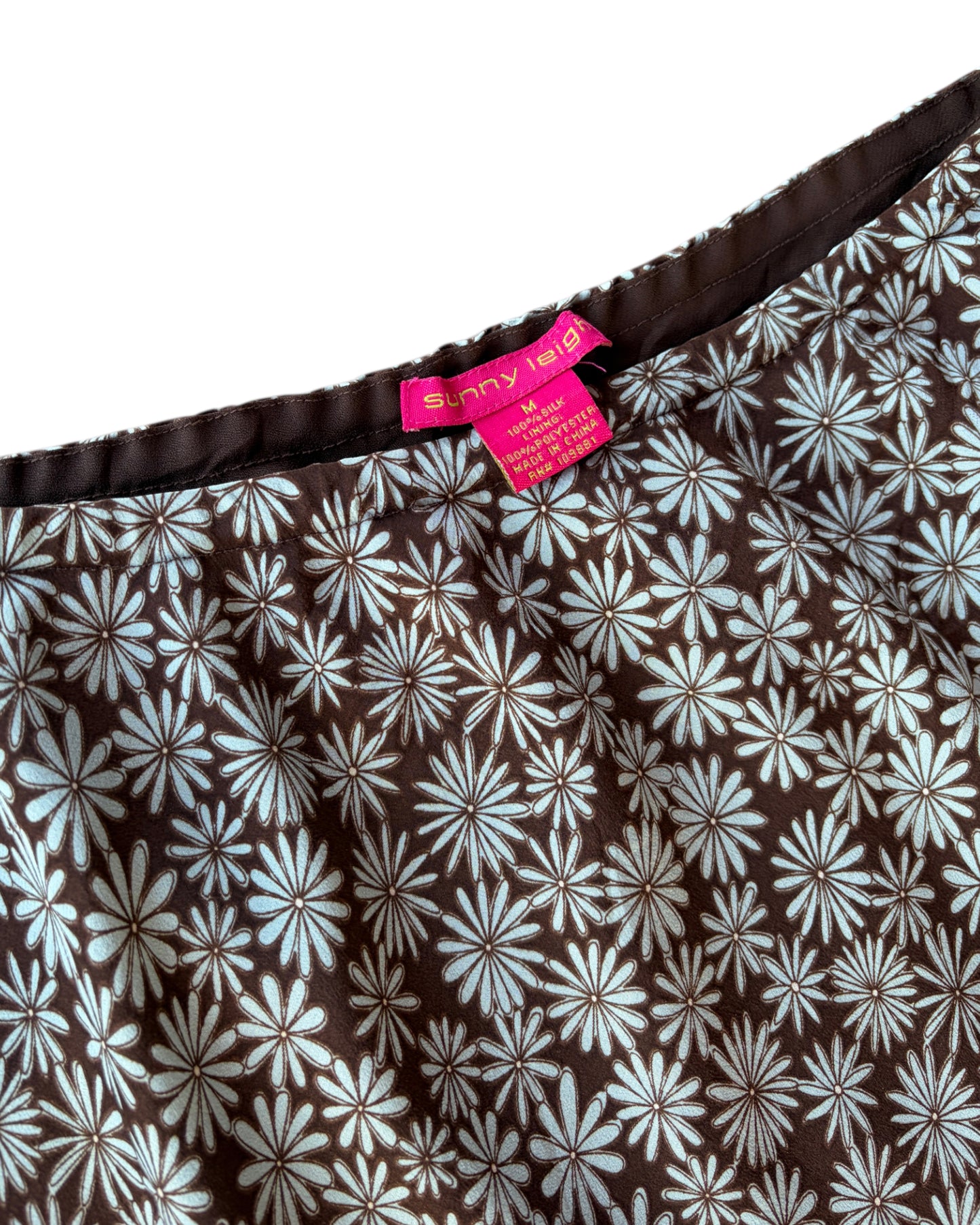2000S SUNNY LEIGH BROWN FLORAL SILK SKIRT
