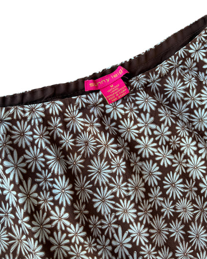 2000S SUNNY LEIGH BROWN FLORAL SILK SKIRT