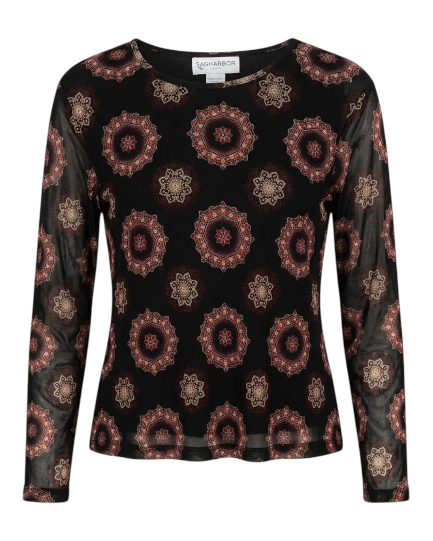 2000S SAG HARBOR BLACK MANDALA PRINT TOP
