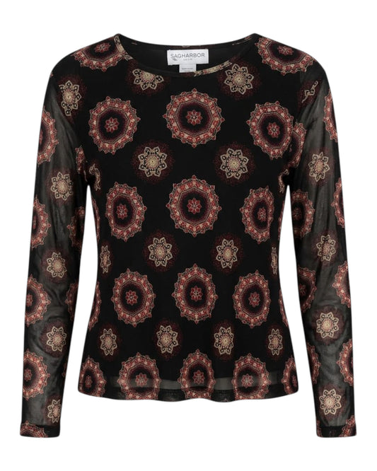 2000S SAG HARBOR BLACK MANDALA PRINT TOP