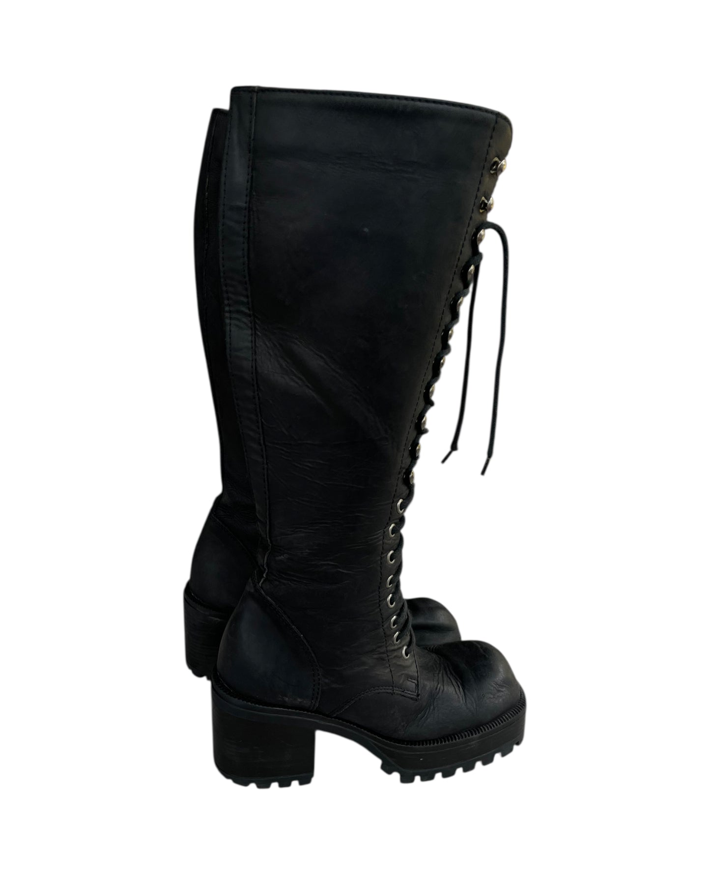 2000S BLACK LEATHER LACE UP COMBAT BOOTS