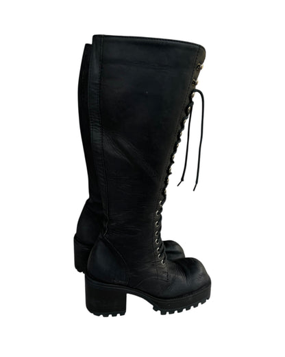 2000S BLACK LEATHER LACE UP COMBAT BOOTS