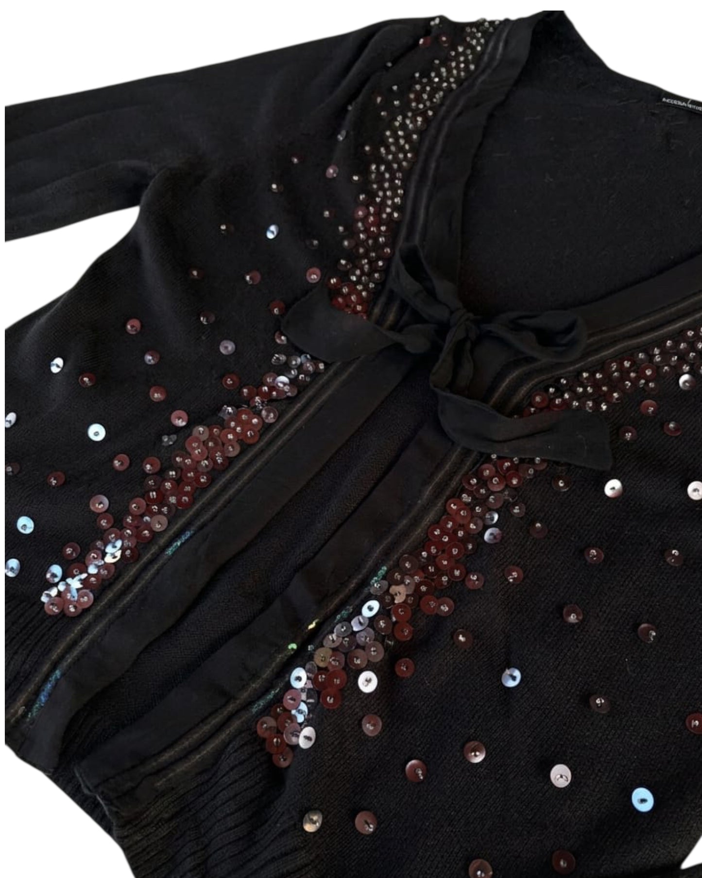 2000S MODA INTERNATIONAL BLACK SEQUIN SILK SWEATER