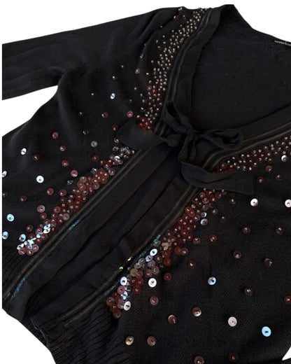 2000S MODA INTERNATIONAL BLACK SEQUIN SILK SWEATER