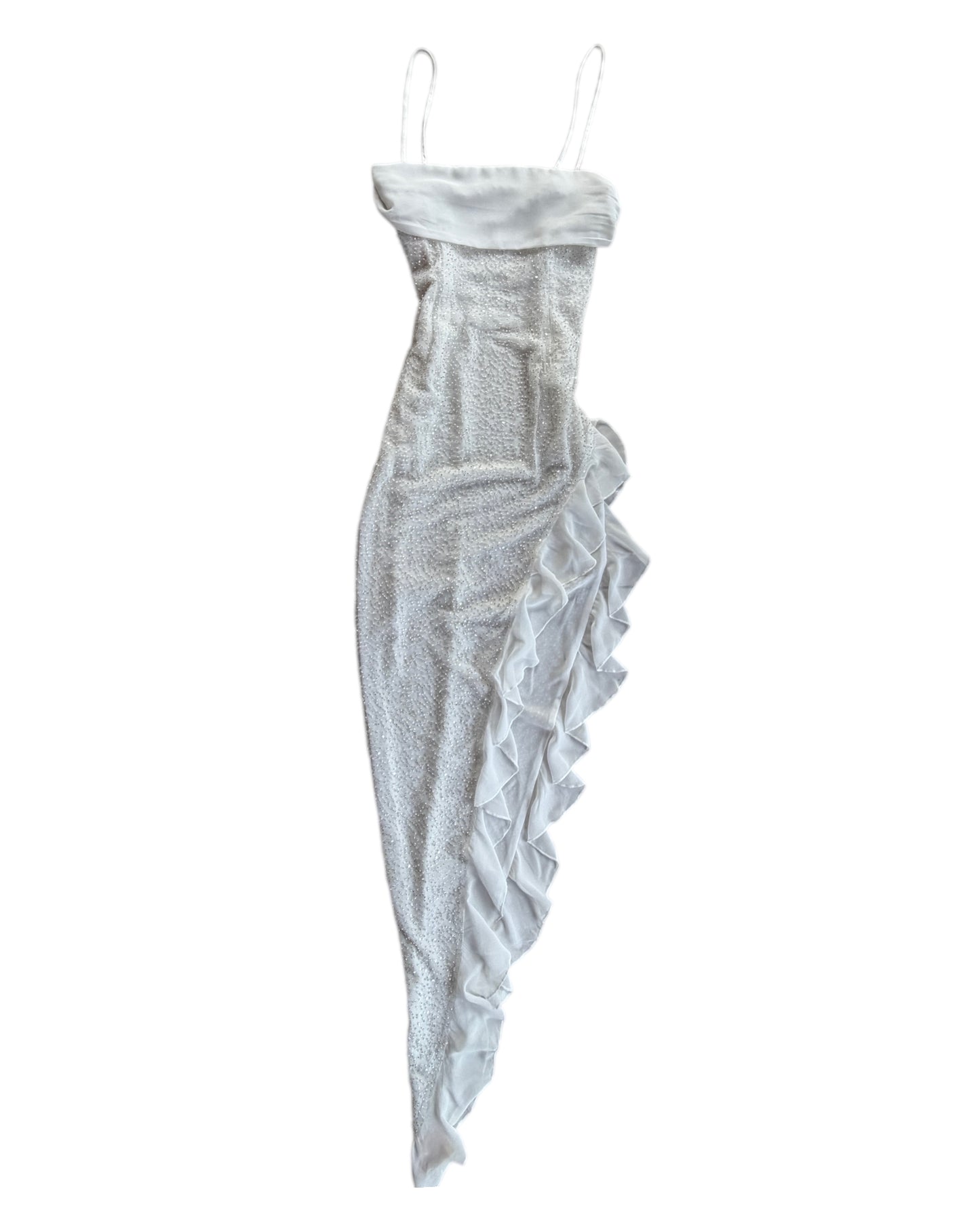 2000S WHITE SEQUIN RUFFLE TOP