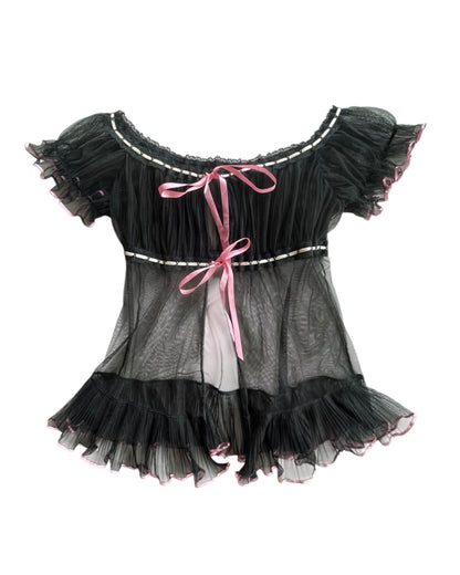 2000S VICTORIAS SECRET SEXY LITTLE THINGS BLACK RUFFLE TOP
