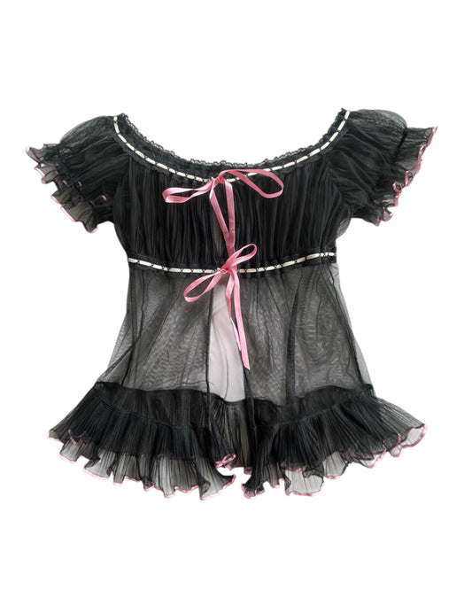 2000S VICTORIAS SECRET SEXY LITTLE THINGS BLACK RUFFLE TOP