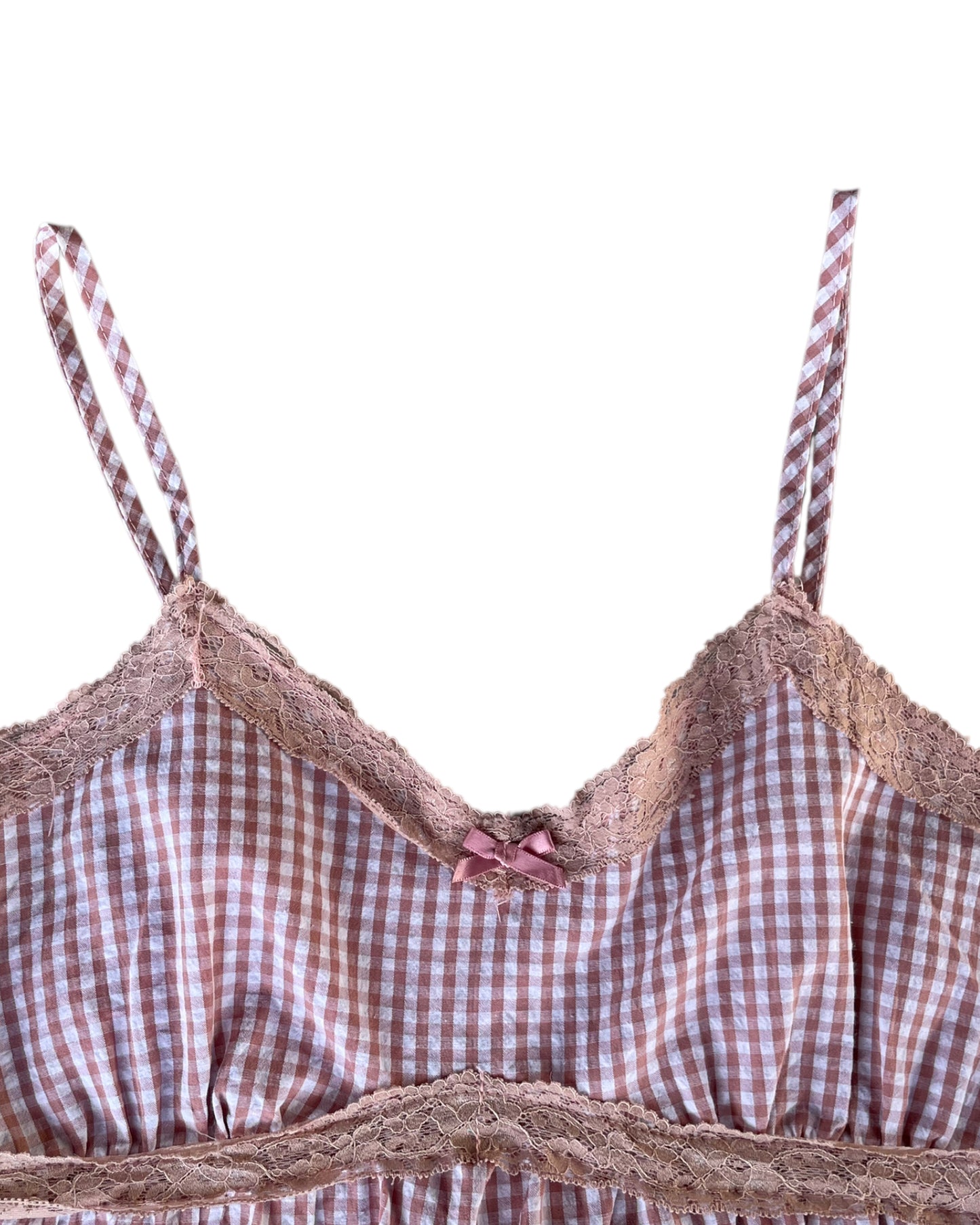 2000S PINK GINGHAM LACE CAMISOLE
