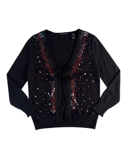 2000S MODA INTERNATIONAL BLACK SEQUIN SILK SWEATER
