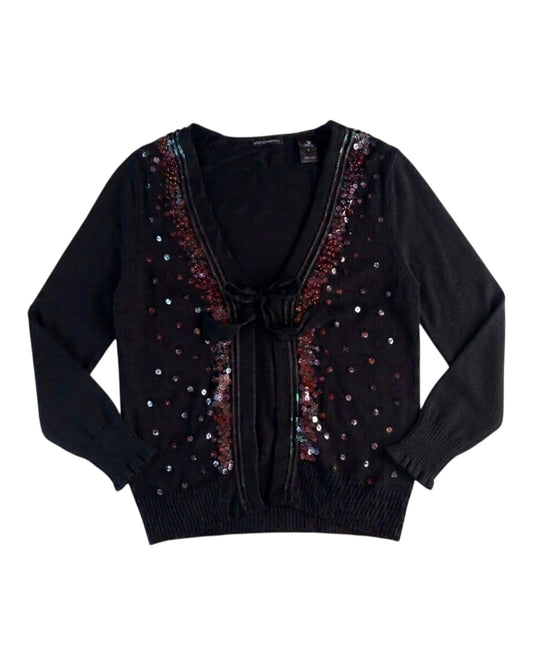 2000S MODA INTERNATIONAL BLACK SEQUIN SILK SWEATER