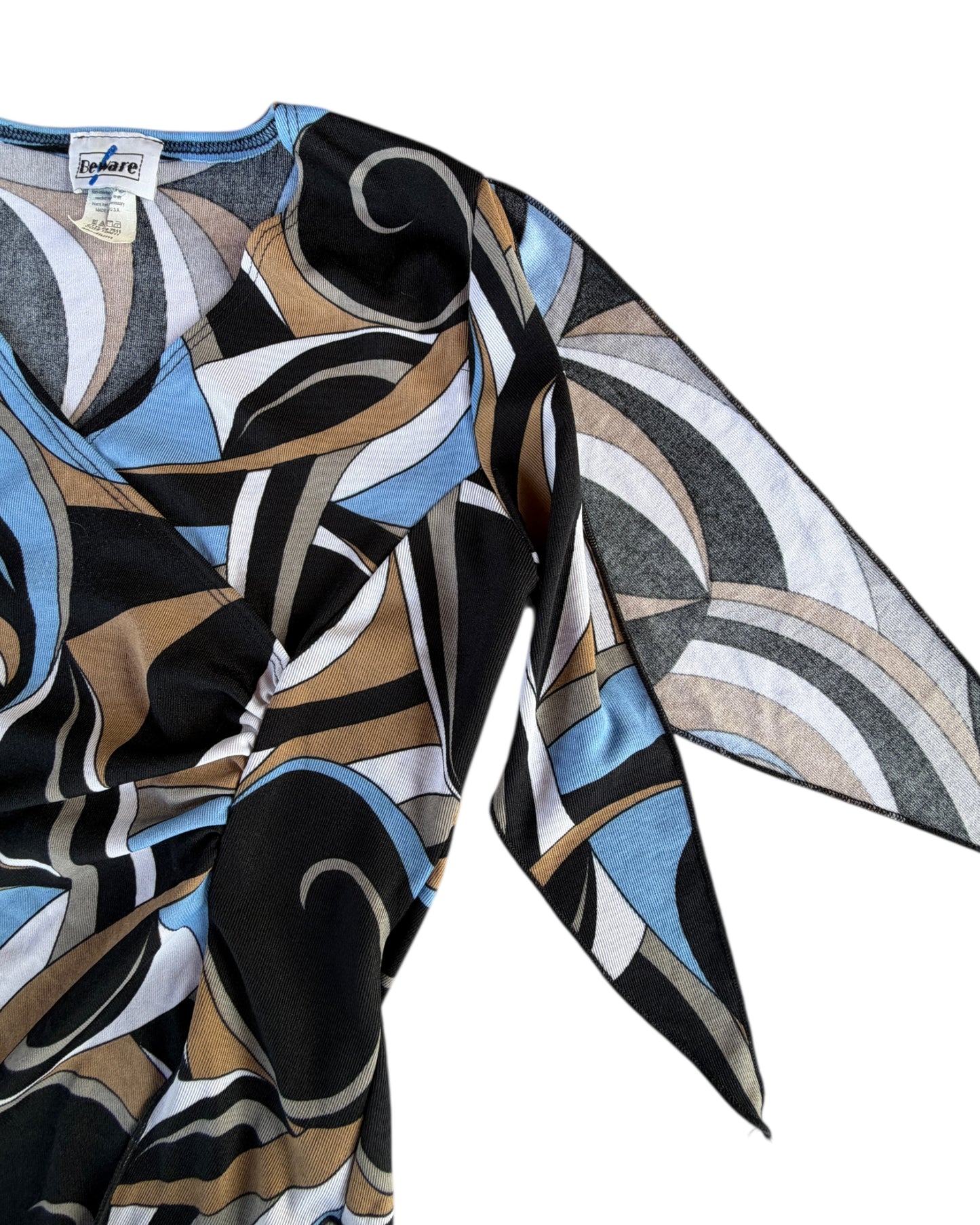 2000S BEWARE ABSTRACT WRAP BLOUSE