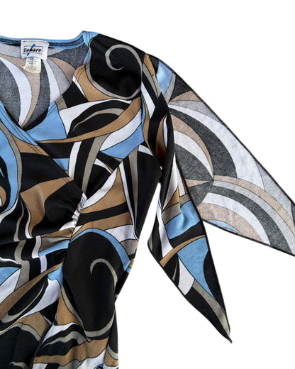 2000S BEWARE ABSTRACT WRAP BLOUSE