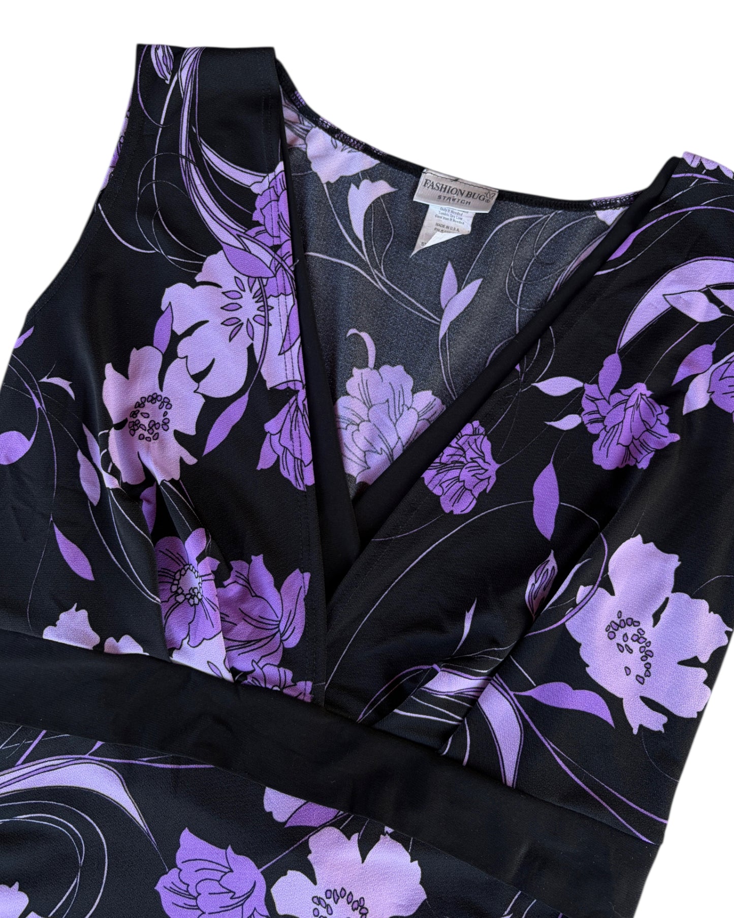 2000S FASHION BUG BLACK PURPLE FLORAL WRAP TOP