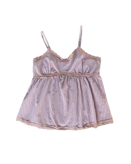 2000S PINK GINGHAM LACE CAMISOLE